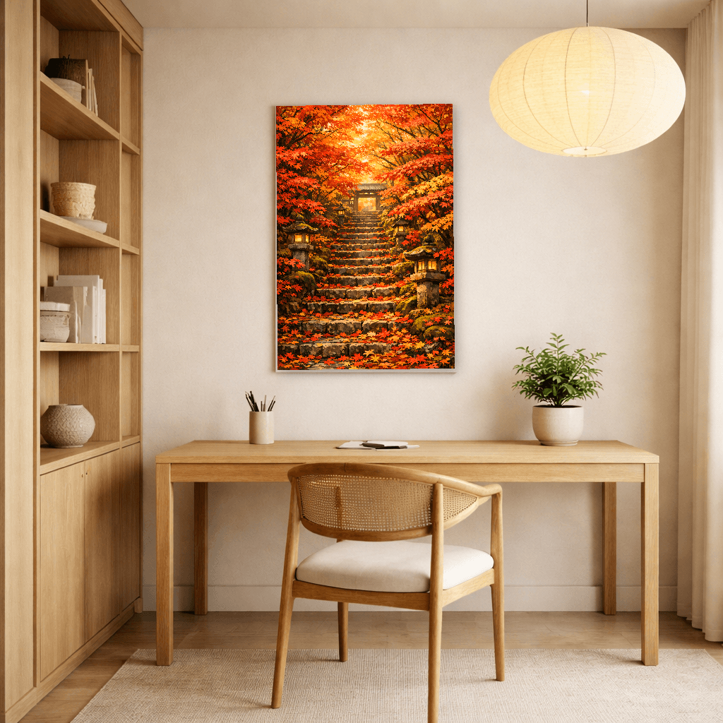 Autumn Momiji Temple Path - Japanese Wall Art - Room Scene 2