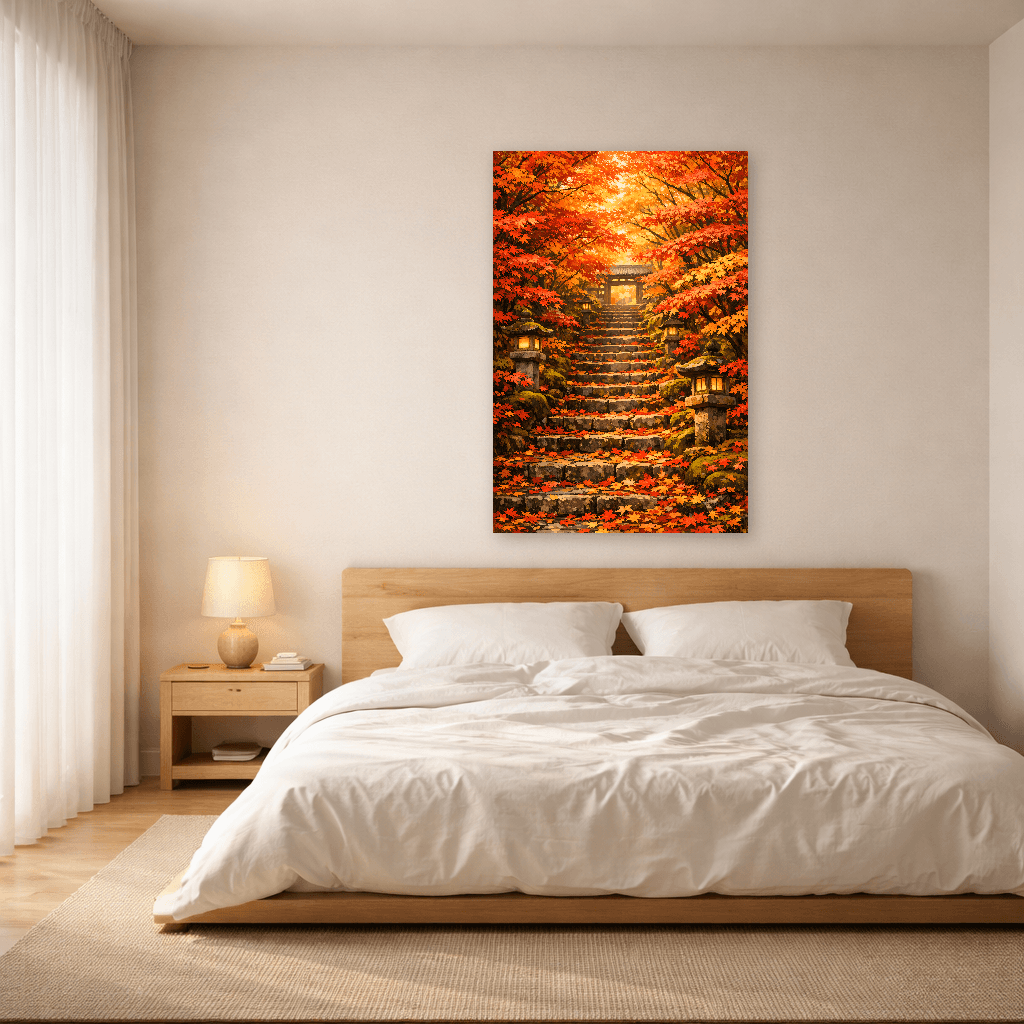 Autumn Momiji Temple Path - Japanese Wall Art - Room Scene 3