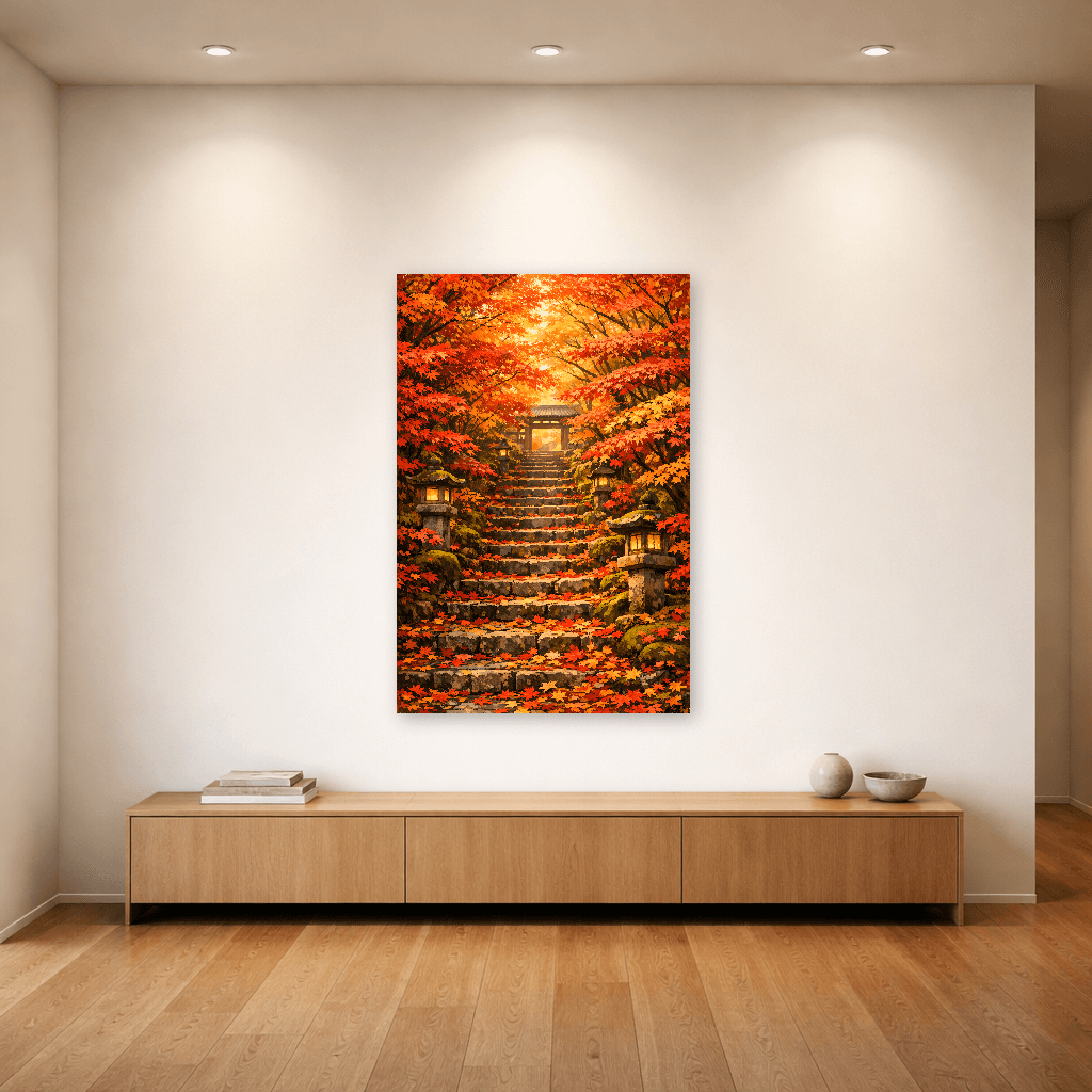 Autumn Momiji Temple Path - Japanese Wall Art - Room Scene 4