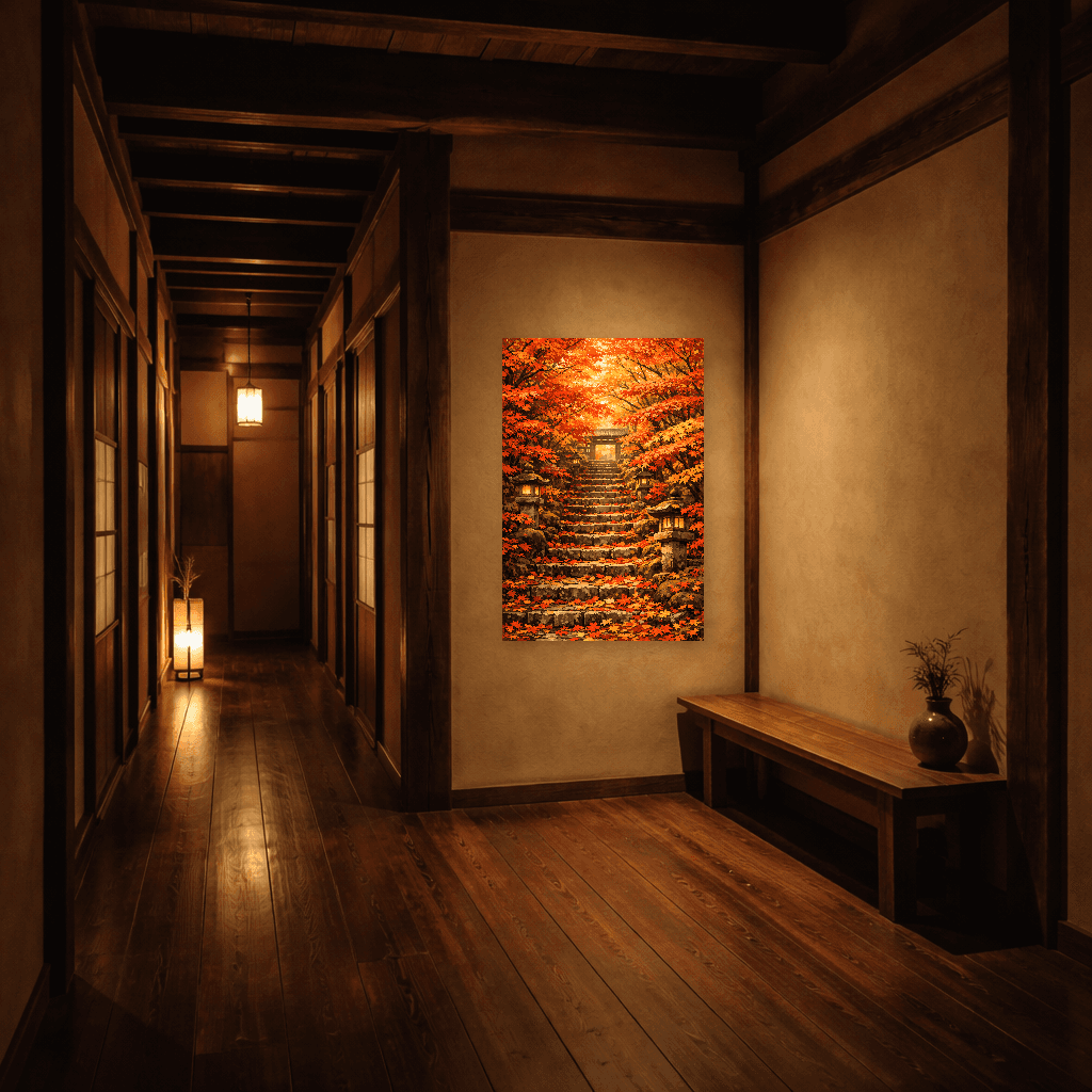 Autumn Momiji Temple Path - Japanese Wall Art - Room Scene 5