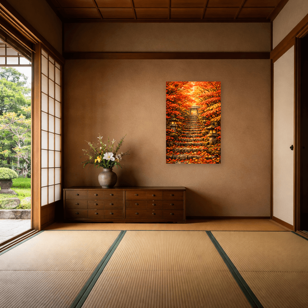 Autumn Momiji Temple Path - Japanese Wall Art - Room Scene 6