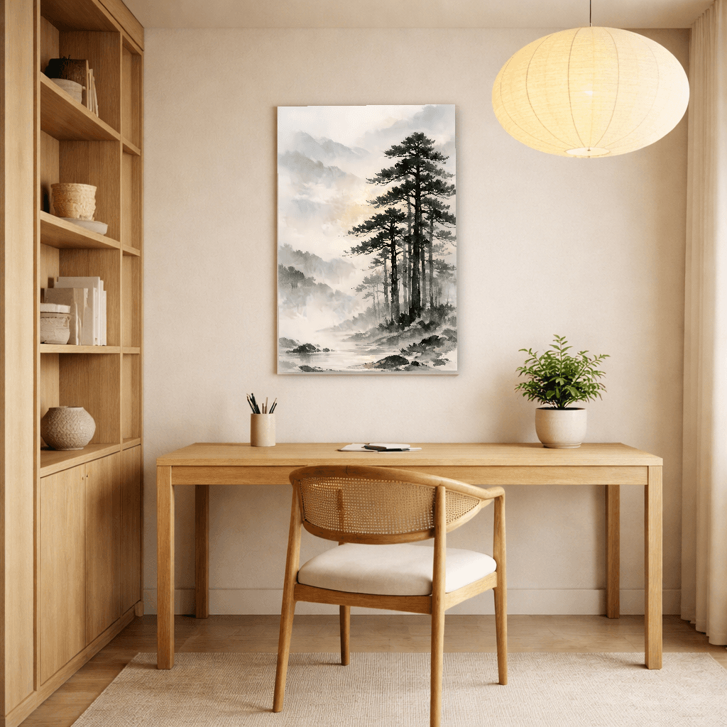 Harmony of Pines and Mist - Japanese Wall Art - Room Scene 2