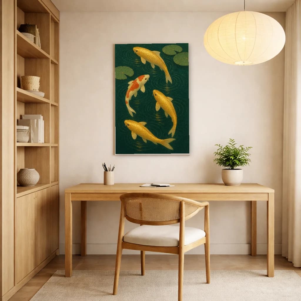 Golden Koi - Pond of Tranquility - Japanese Wall Art - Room Scene 2