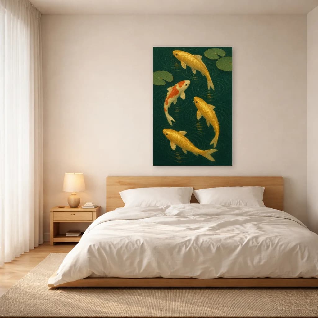 Golden Koi - Pond of Tranquility - Japanese Wall Art - Room Scene 3