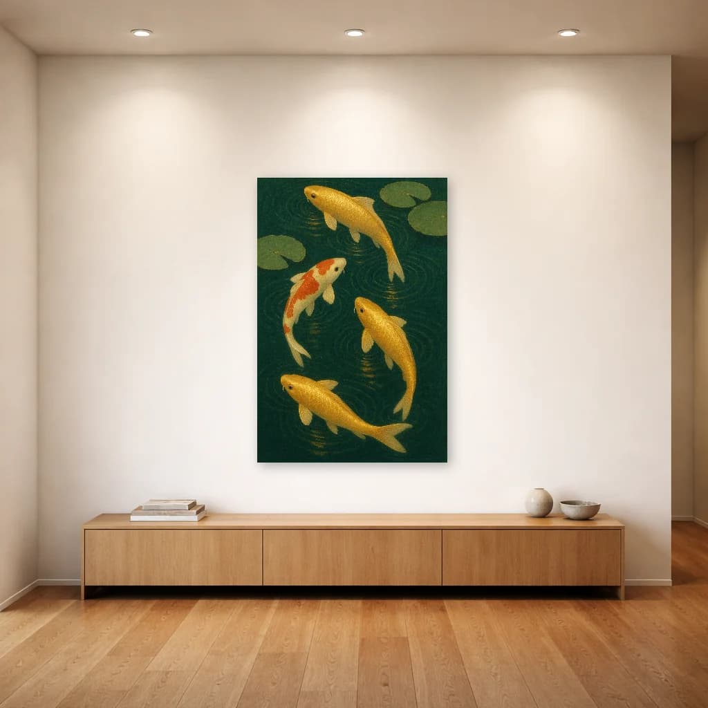 Golden Koi - Pond of Tranquility - Japanese Wall Art - Room Scene 4
