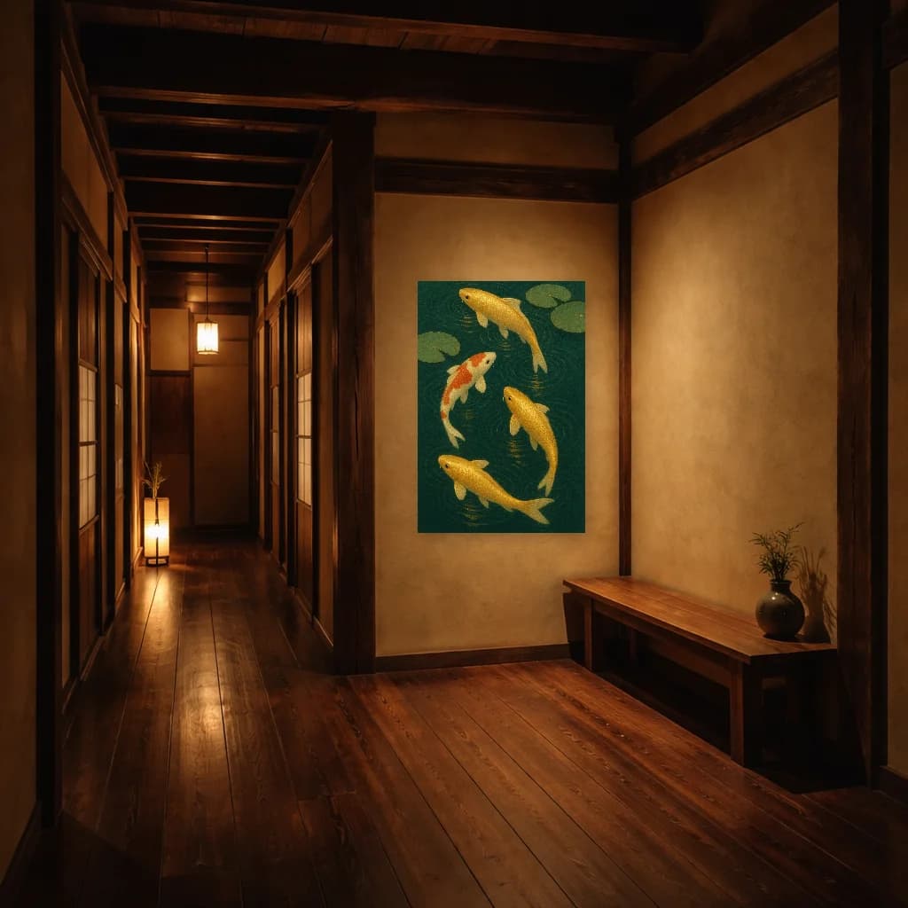 Golden Koi - Pond of Tranquility - Japanese Wall Art - Room Scene 5