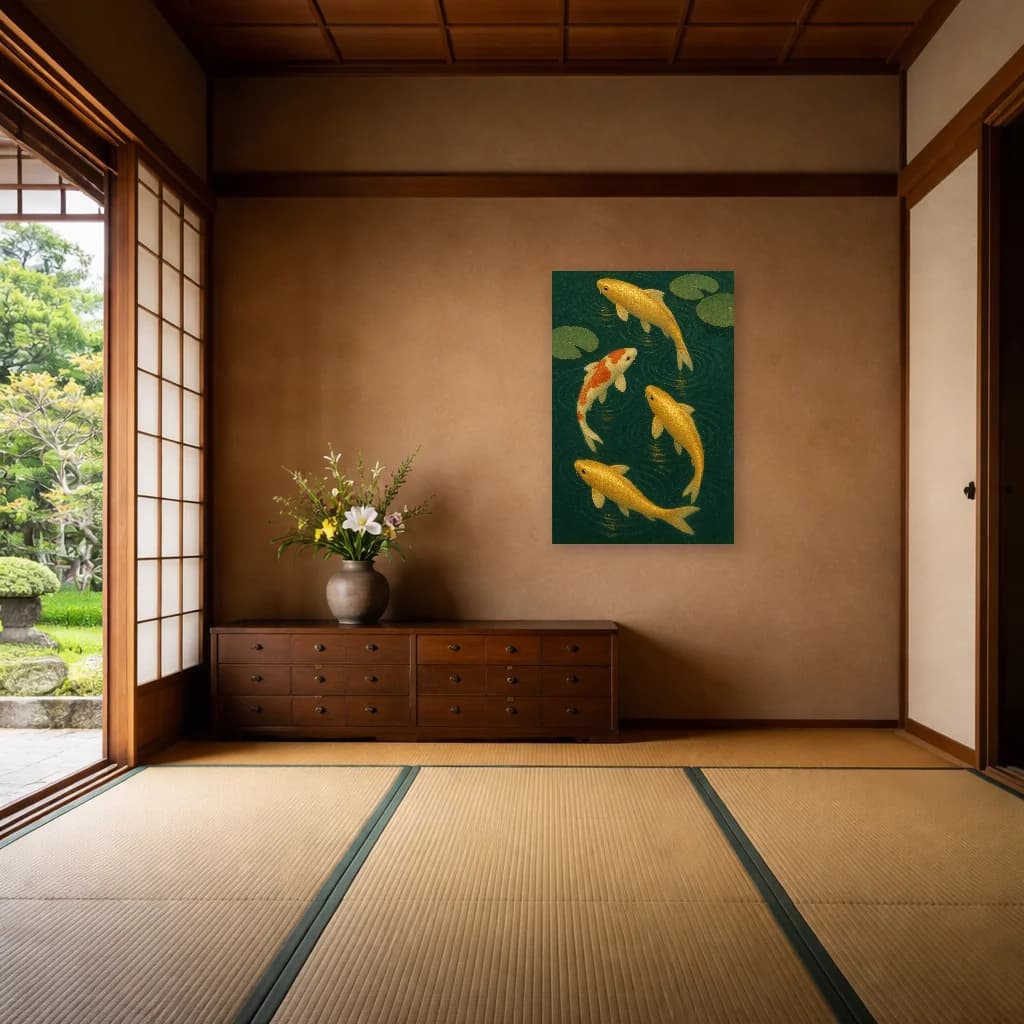 Golden Koi - Pond of Tranquility - Japanese Wall Art - Room Scene 6