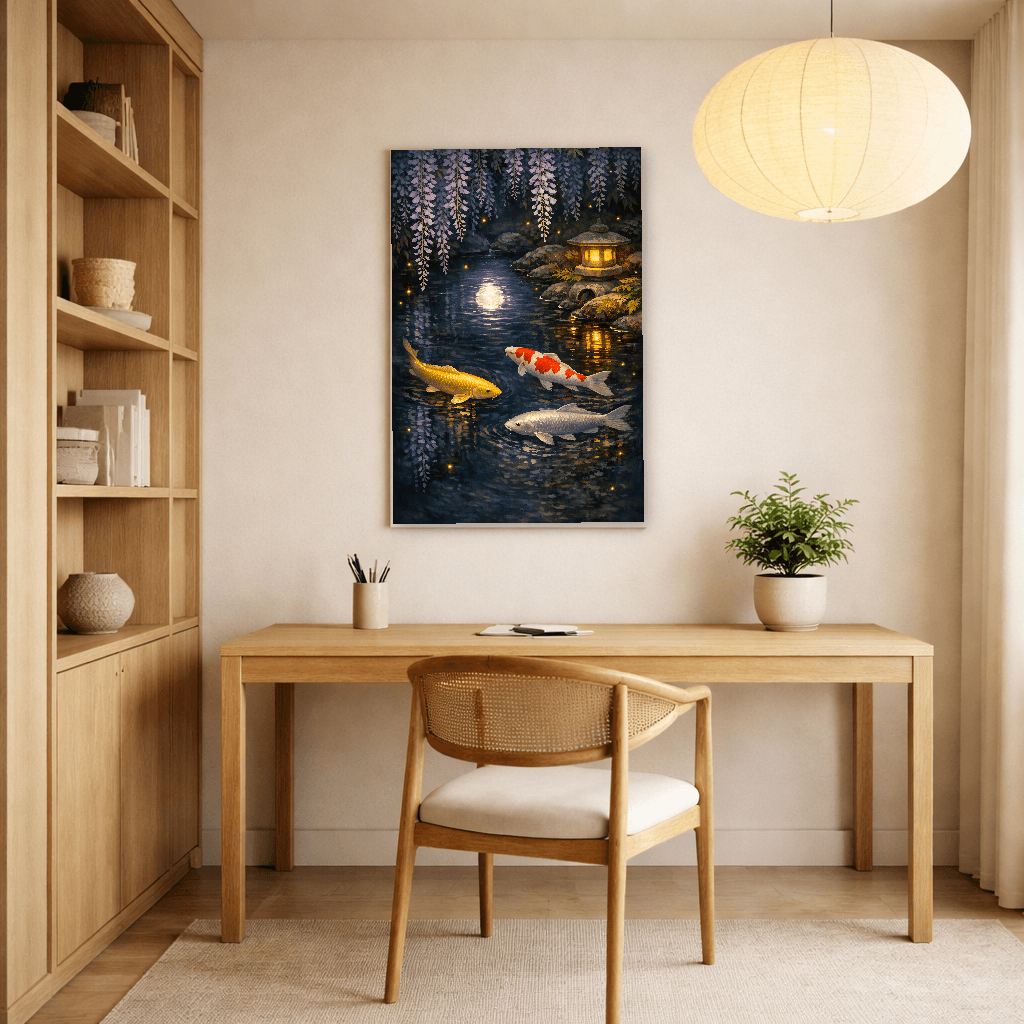 Midnight Koi Pond - Japanese Wall Art - Room Scene 2