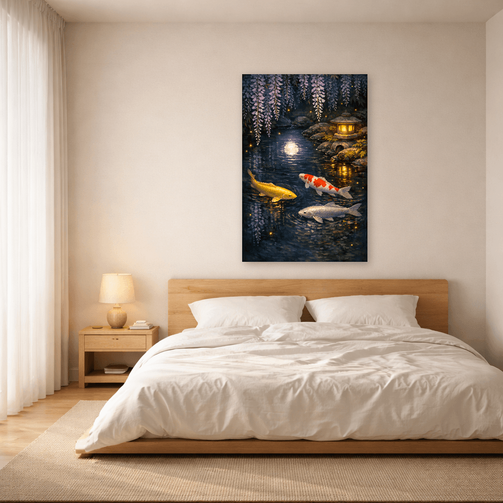 Midnight Koi Pond - Japanese Wall Art - Room Scene 3