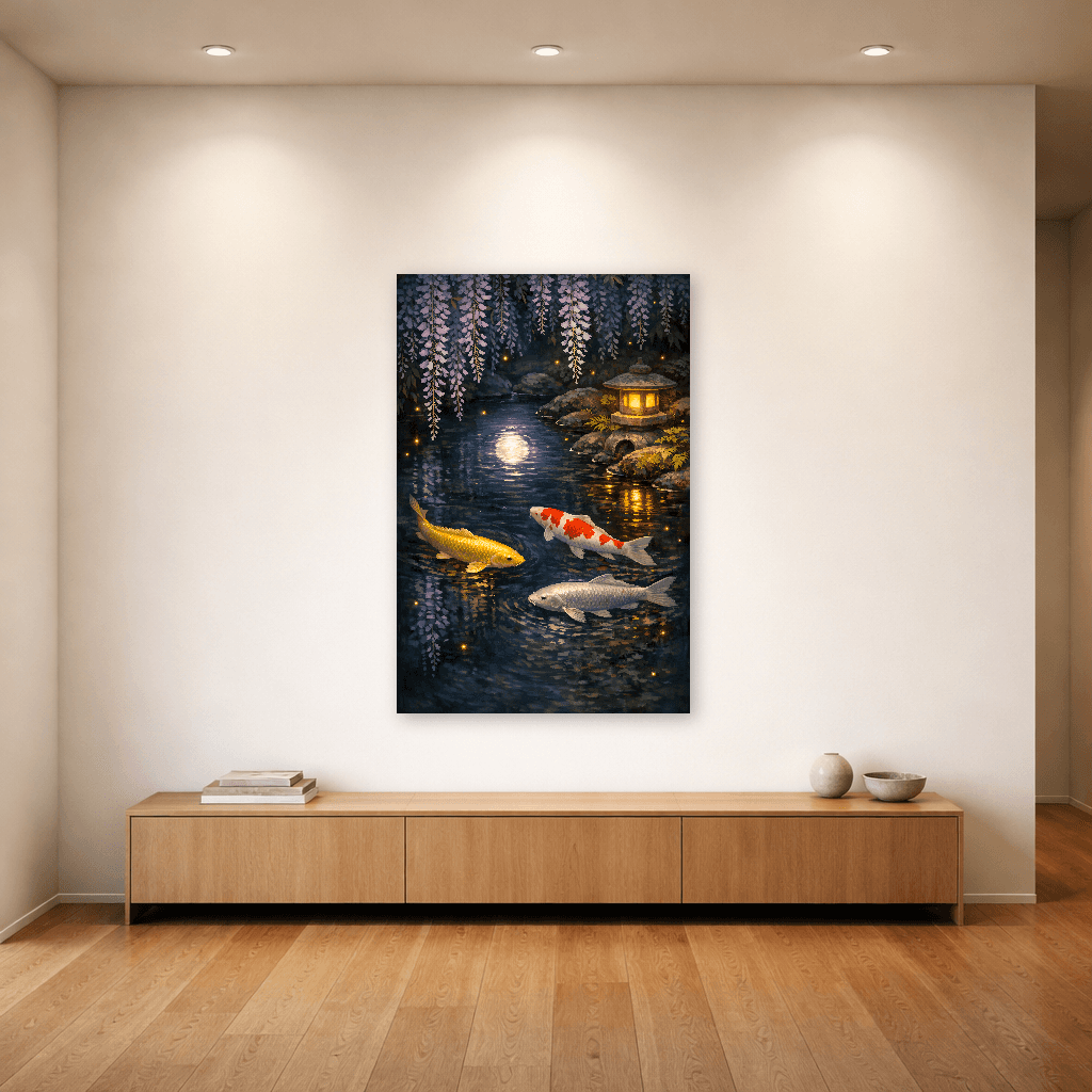 Midnight Koi Pond - Japanese Wall Art - Room Scene 4