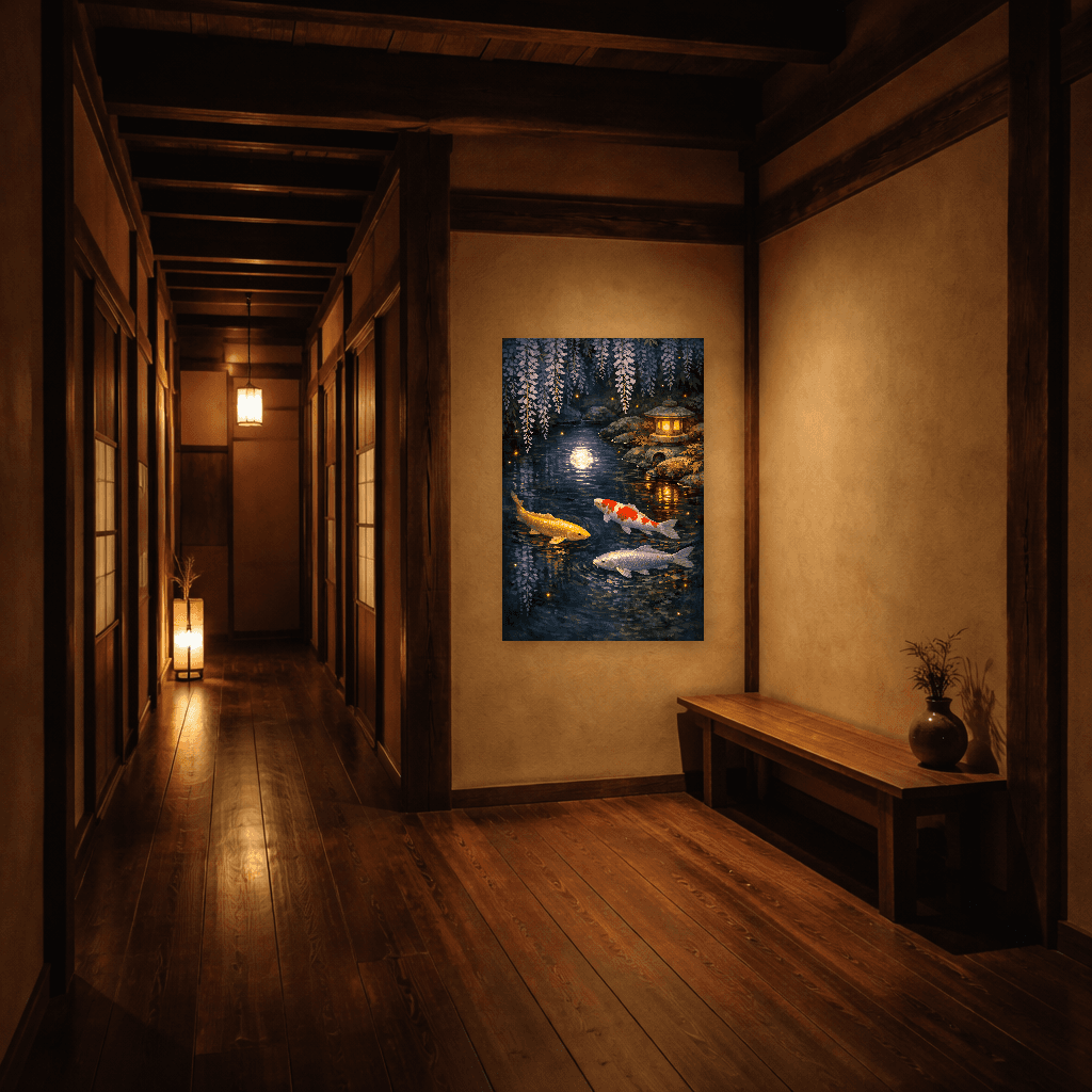 Midnight Koi Pond - Japanese Wall Art - Room Scene 5