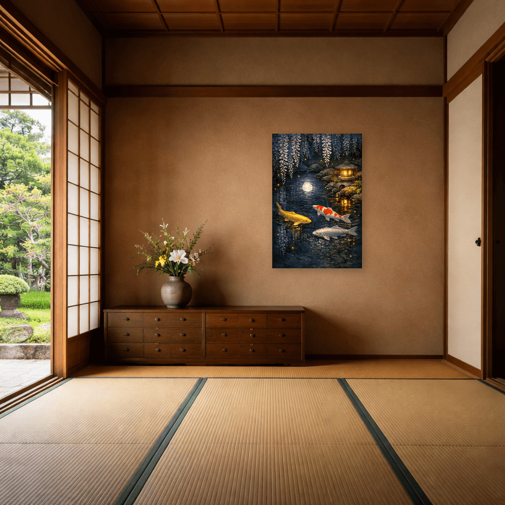 Midnight Koi Pond - Japanese Wall Art - Room Scene 6