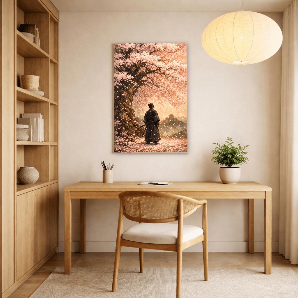 Samurai Under Cherry Blossoms - Japanese Wall Art - Room Scene 2