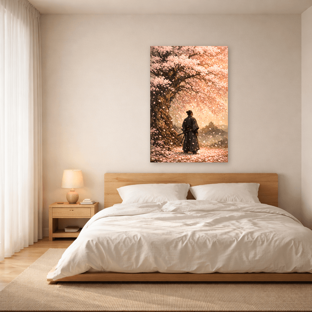 Samurai Under Cherry Blossoms - Japanese Wall Art - Room Scene 3