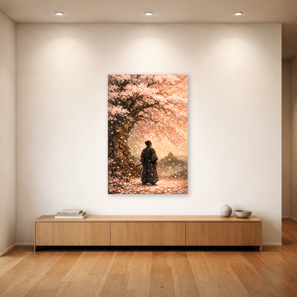 Samurai Under Cherry Blossoms - Japanese Wall Art - Room Scene 4