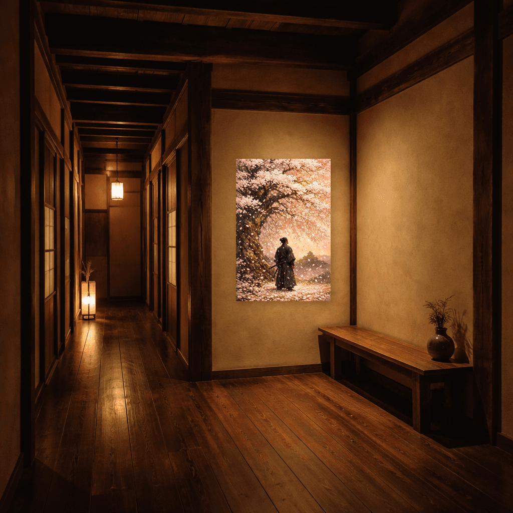 Samurai Under Cherry Blossoms - Japanese Wall Art - Room Scene 5