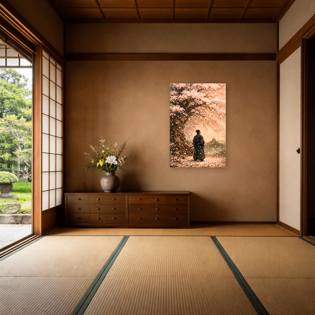 Samurai Under Cherry Blossoms - Japanese Wall Art - Room Scene 6