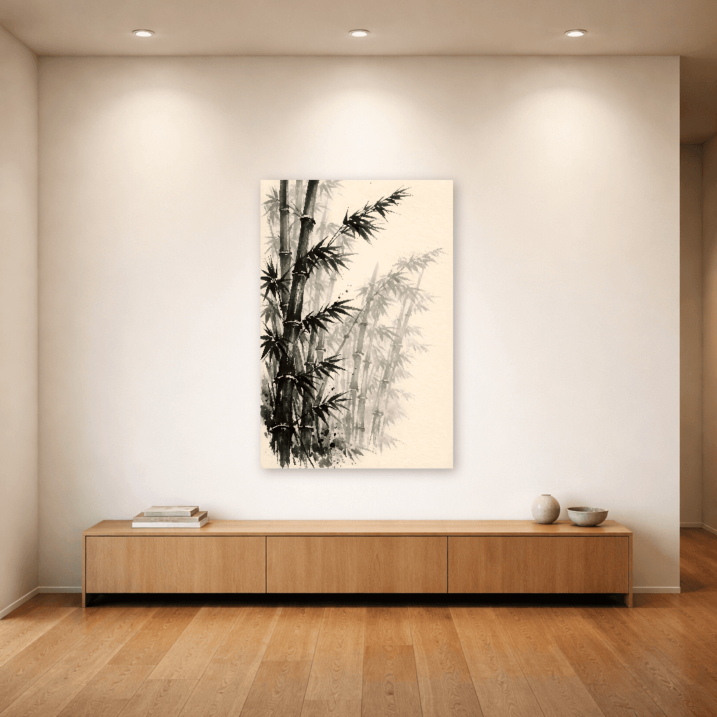 Sumi-e Bamboo Forest - Japanese Wall Art - Room Scene 4