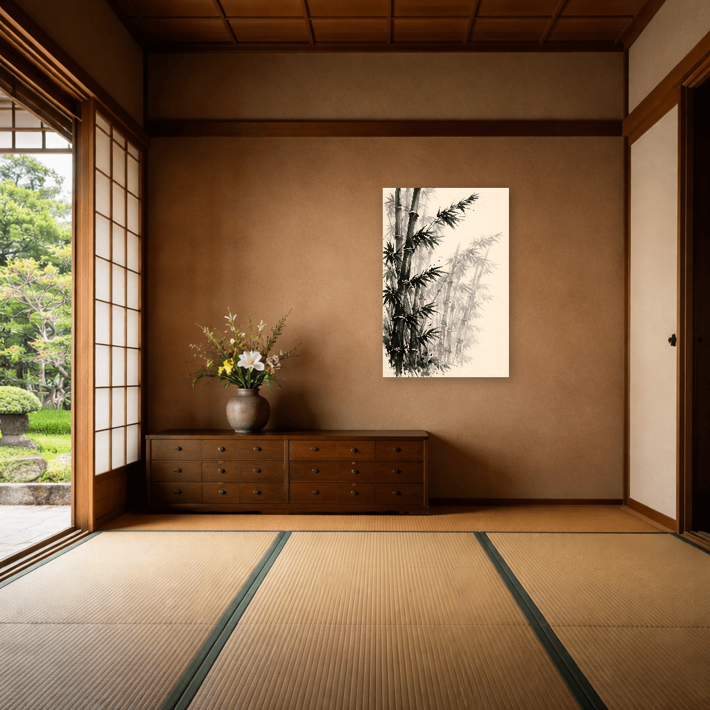 Sumi-e Bamboo Forest - Japanese Wall Art - Room Scene 6