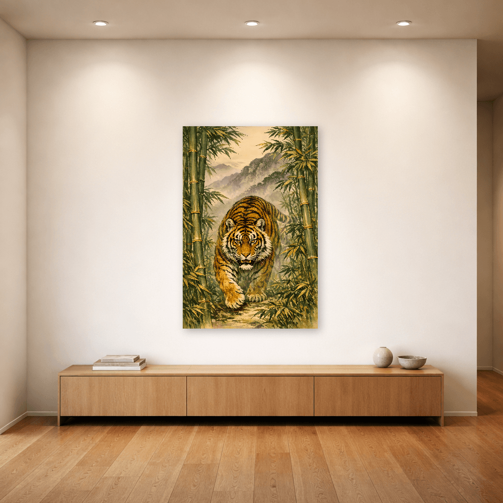 Tiger in Bamboo - Japanese Wall Art - Room Scene 4