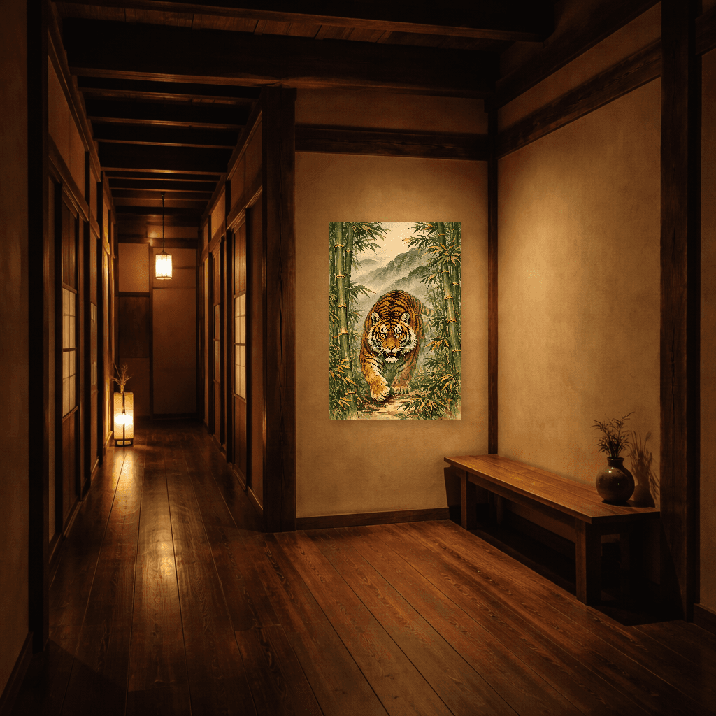 Tiger in Bamboo - Japanese Wall Art - Room Scene 5