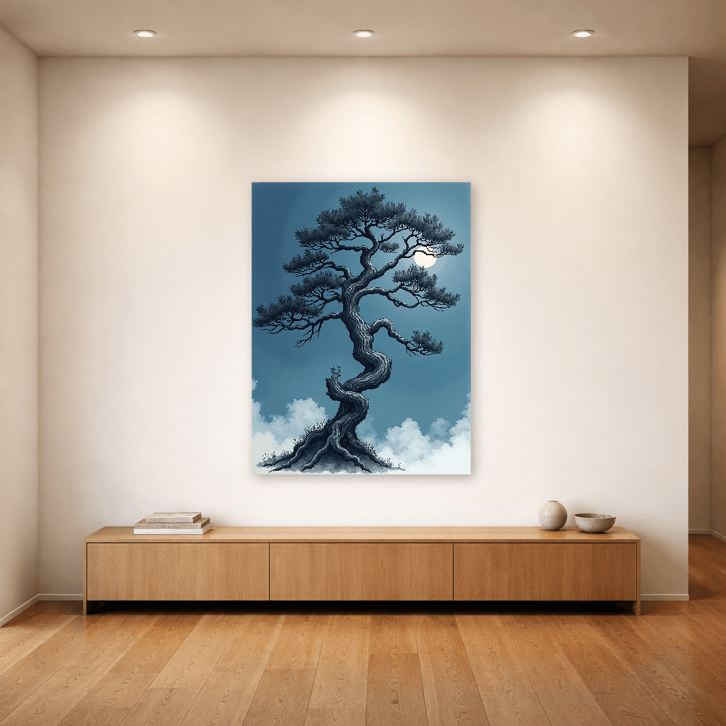 Tsukimi Moonlit Pine Silence - Japanese Wall Art - Room Scene 4
